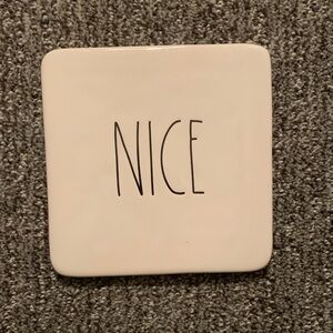 RAE DUNN White Ceramic Coaster with 'NICE' Text